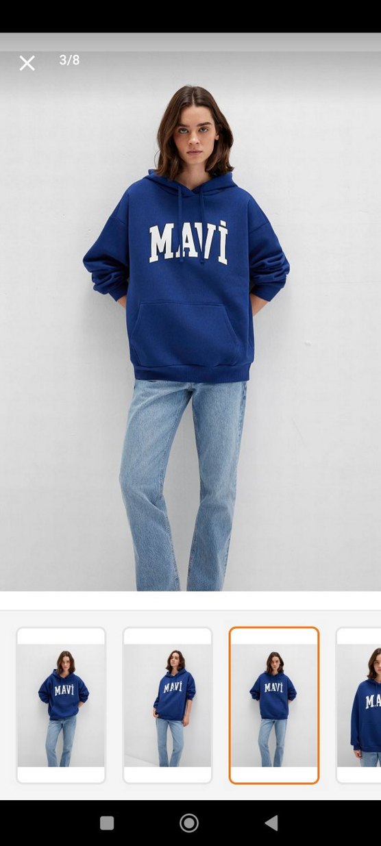 Mavi Kapüşonlu Kadın Sweatshirt - Görsel 2