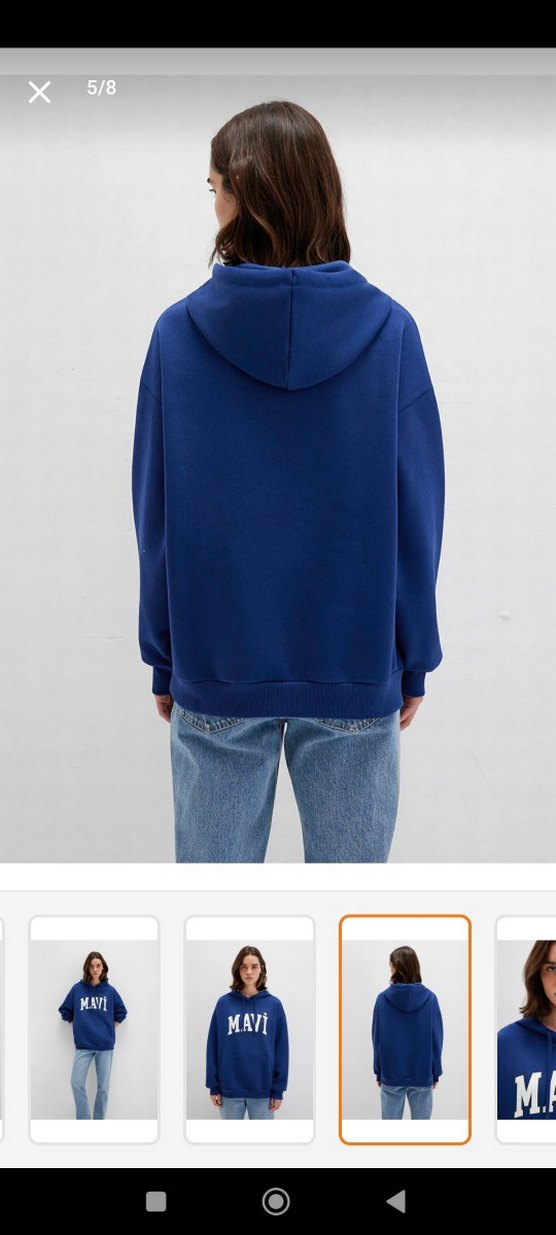 Mavi Kapüşonlu Kadın Sweatshirt - Görsel 5