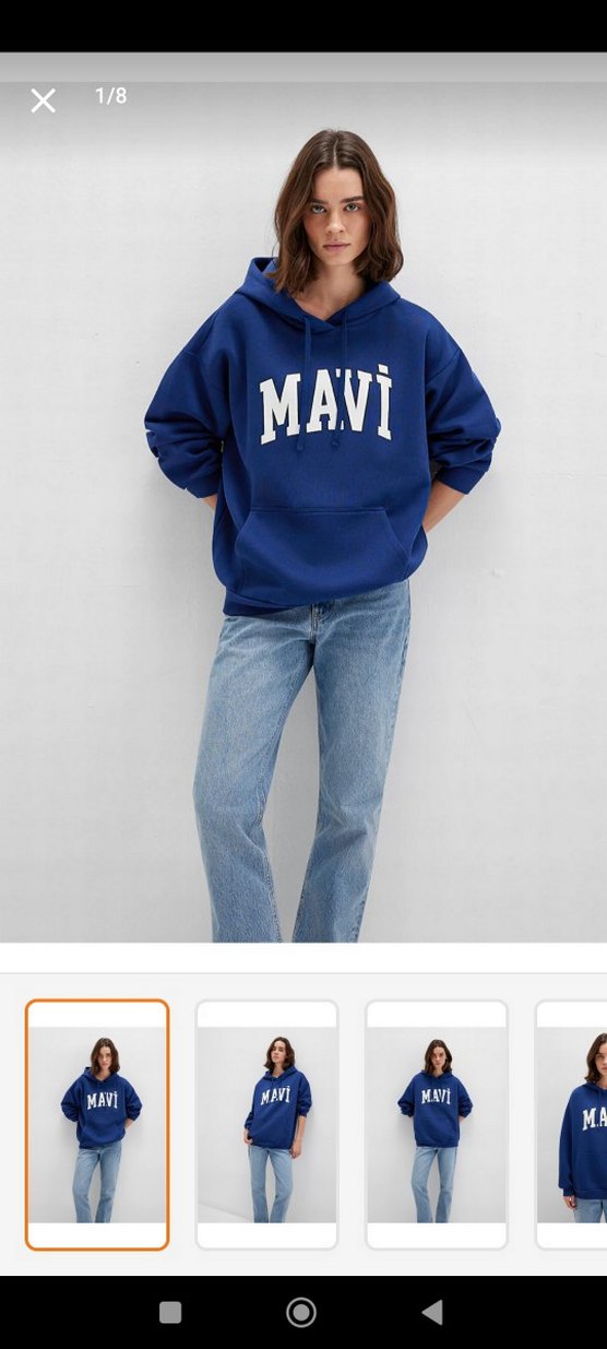 Mavi Kapüşonlu Kadın Sweatshirt - Görsel 4