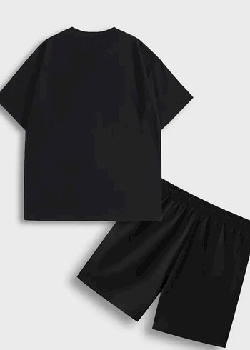 Diğer Zincir Detaylı Siyah Baskılı Oversize Tişört