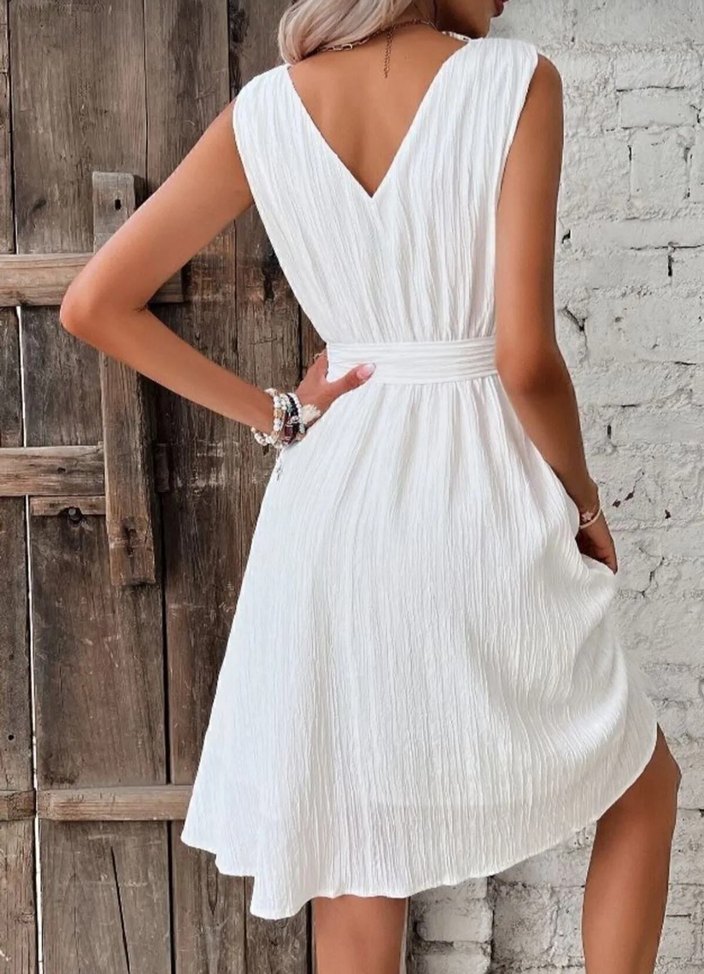 Beyaz Pileli Kolsuz Mini Bohem Elbise - Görsel 3