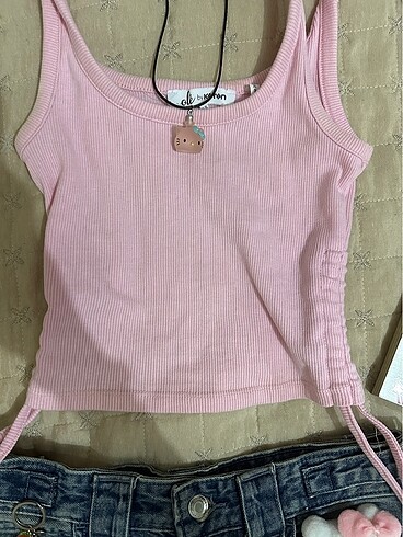 xs Beden Koton pembe crop