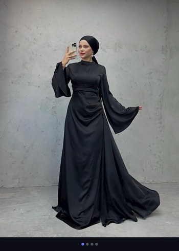 Uzun Siyah Gotik Yüksek Yakalı Elbise - Görsel 2