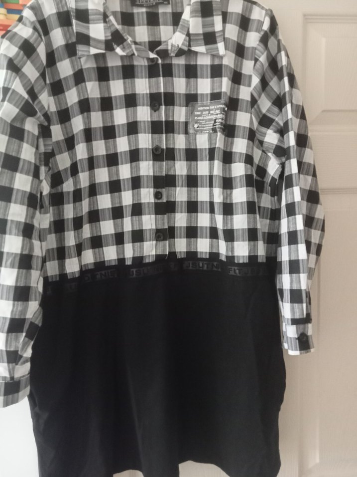 Siyah Beyaz Kareli Uzun Kollu Kadın Gömlek - Görsel 2