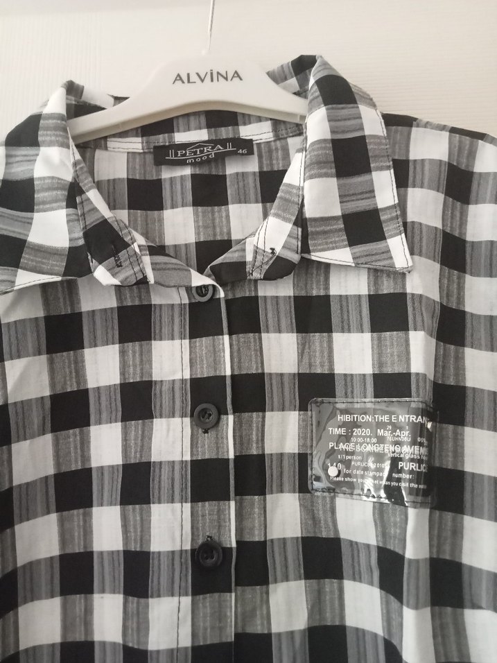 Siyah Beyaz Kareli Uzun Kollu Kadın Gömlek - Görsel 3