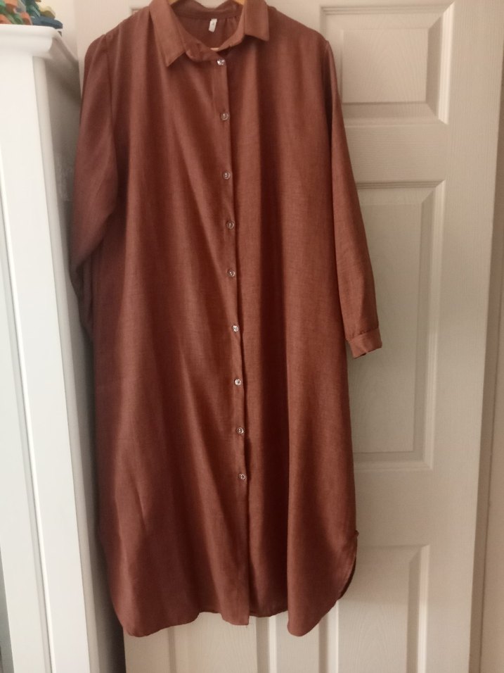 Uzun Kollu Kahverengi Salaş Kadın Tunik - Görsel 5