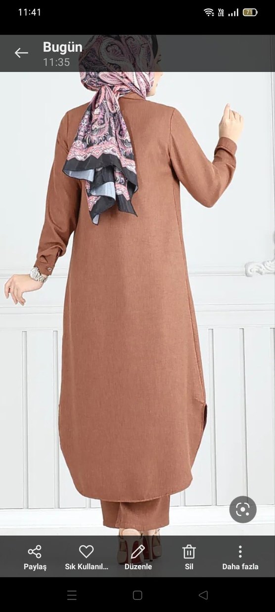 Uzun Kollu Kahverengi Salaş Kadın Tunik - Görsel 2