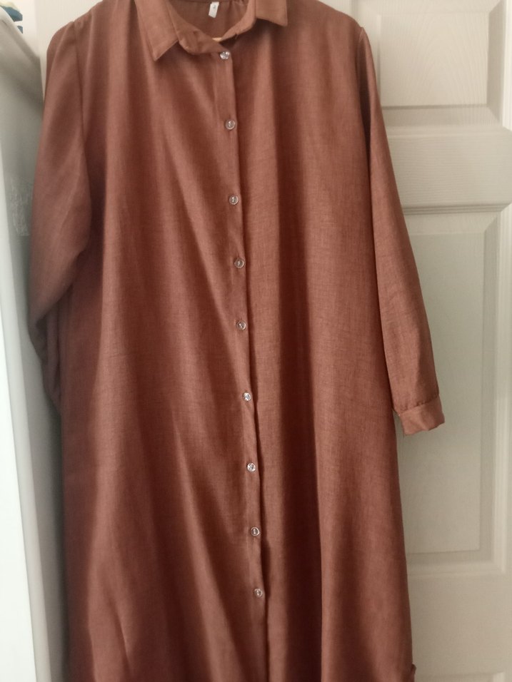 Uzun Kollu Kahverengi Salaş Kadın Tunik - Görsel 4