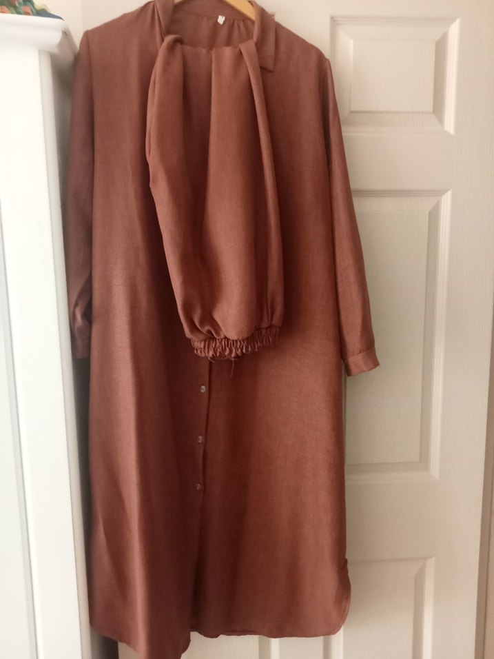 Uzun Kollu Kahverengi Salaş Kadın Tunik - Görsel 3