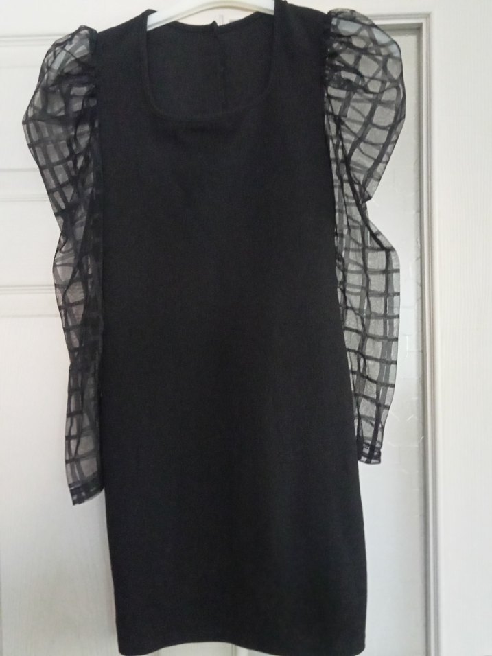 Kısa Kollu Siyah Gotik Midi Elbise - Görsel 2