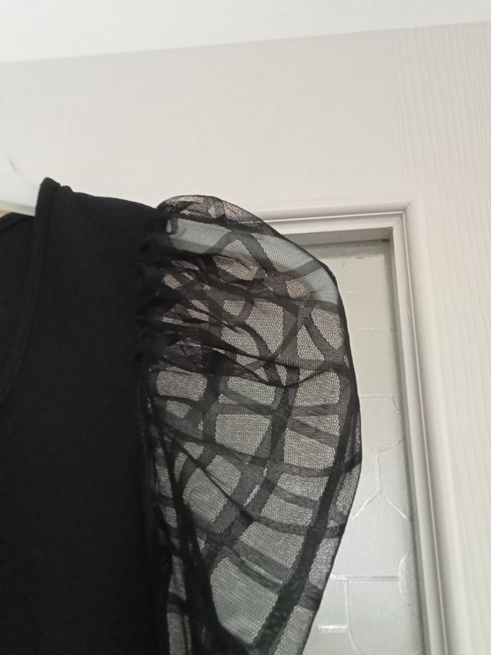 Kısa Kollu Siyah Gotik Midi Elbise - Görsel 4