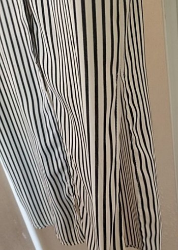 Düğmeli Uzun Kollu Çizgili Gri Kadın Gömlek - Görsel 5