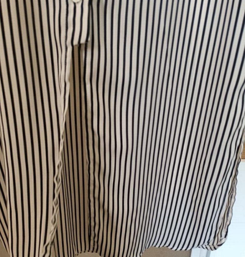 Düğmeli Uzun Kollu Çizgili Gri Kadın Gömlek - Görsel 4