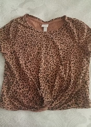 Kız Çocuk Kahverengi Leopar Desenli Tişört