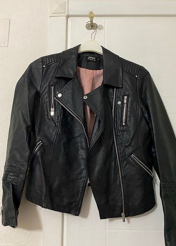 m Beden Kadın Siyah Deri Biker Ceket