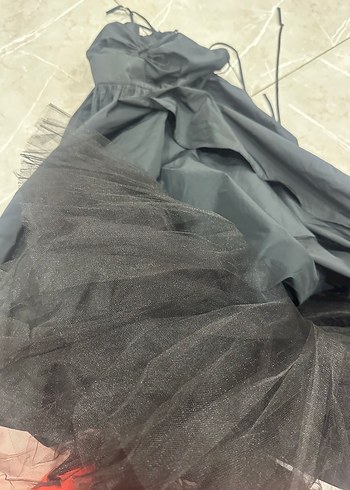 Siyah Straplez Uzun Kadın Abiye Elbise - Görsel 4