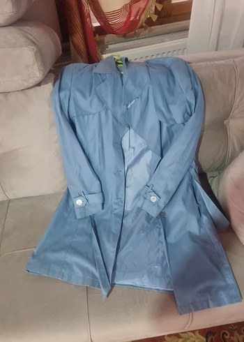 38 Beden Mavi Denim Trenchcoat, Normal Boy, Şeffaf Detaylı