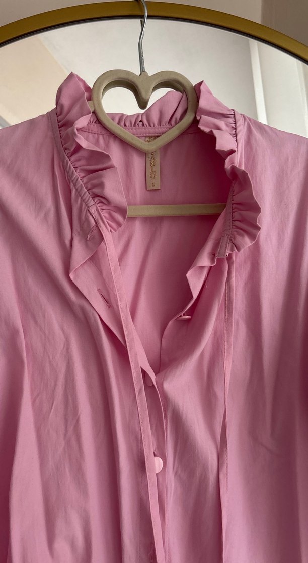 Pembe Fırfırlı Uzun Kollu Kadın Gömlek - Görsel 3