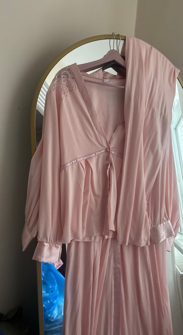 Pembe V Yaka Uzun Kollu Lohusa Sabahlık - Görsel 2