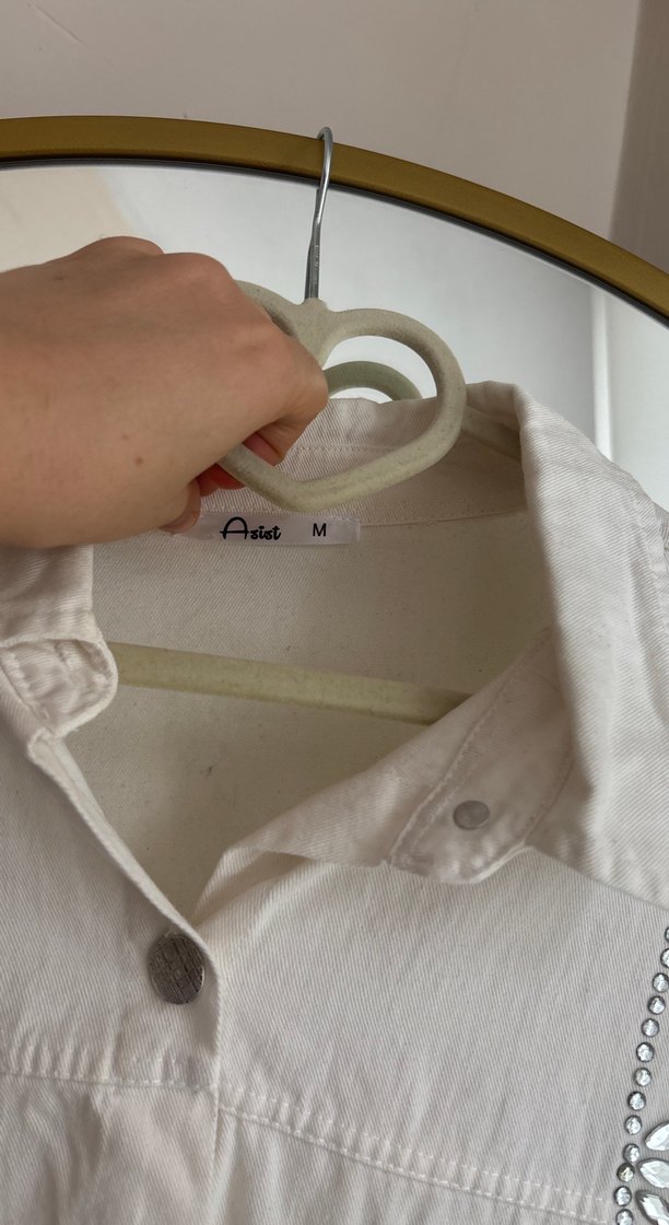 Nakışlı taşlı Beyaz Kadın Keten Gömlek ceket - Görsel 2