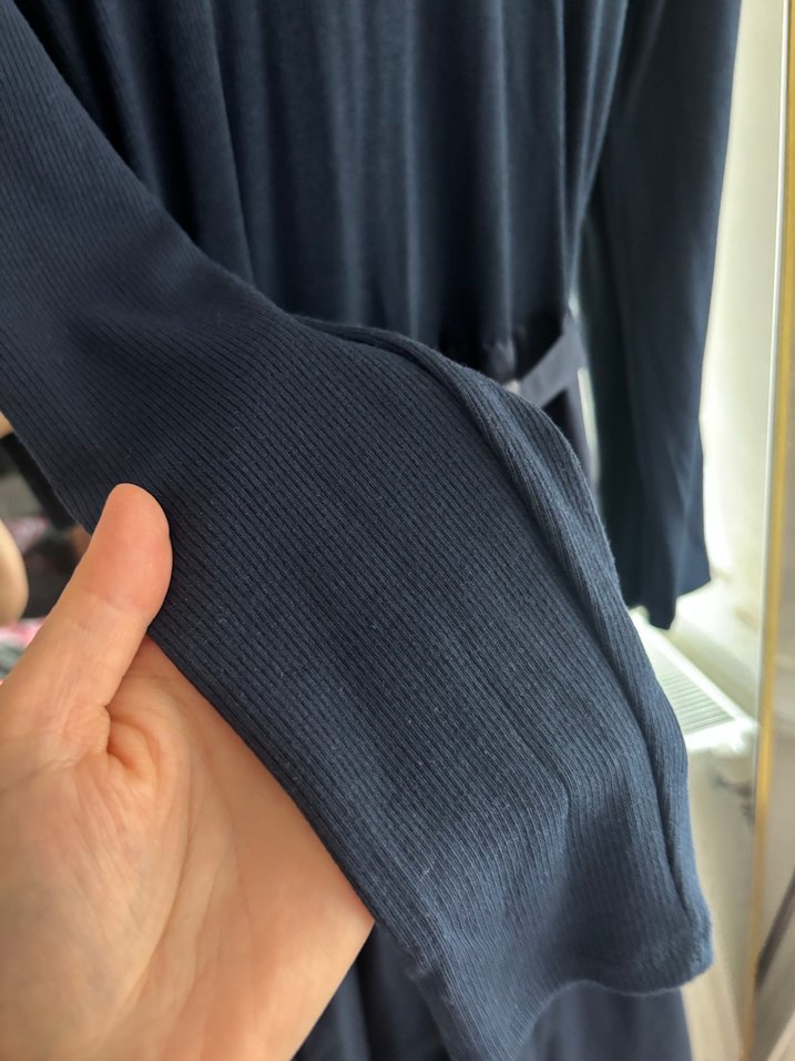 Lacıvert Uzun Kollu Kemerli Uzun Elbise - Görsel 2