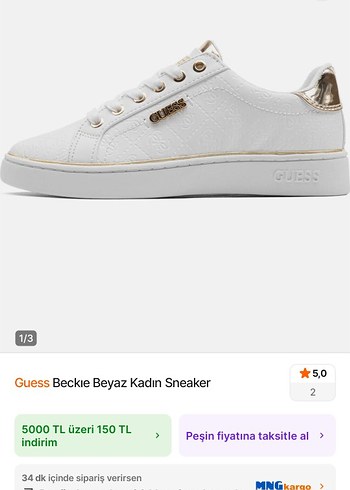 36 Beden beyaz Renk Guess Beyaz Kadın Dolgu Topuklu Spor Ayakkabı
