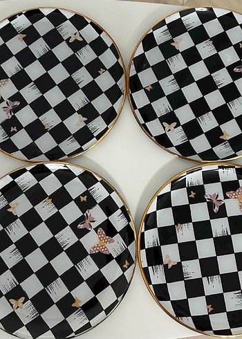 Kareli Cam Modern Klasik Tabak Seti 6lı - Görsel 4