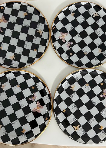 Kareli Cam Modern Klasik Tabak Seti 6lı - Görsel 3