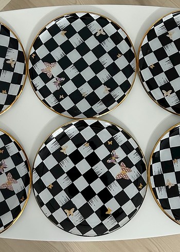 Kareli Cam Modern Klasik Tabak Seti 6lı - Görsel 2