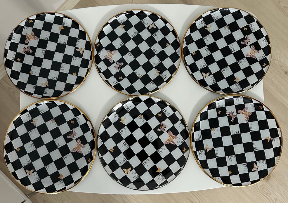 Kareli Cam Modern Klasik Tabak Seti 6lı - Görsel 2