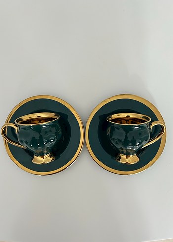 Madame Coco 2'li Yeşil Altın Detaylı Fincan Seti - Görsel 3