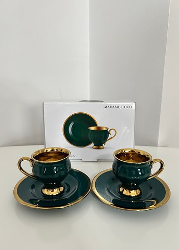 Madame Coco 2'li Yeşil Altın Detaylı Fincan Seti - Görsel 2