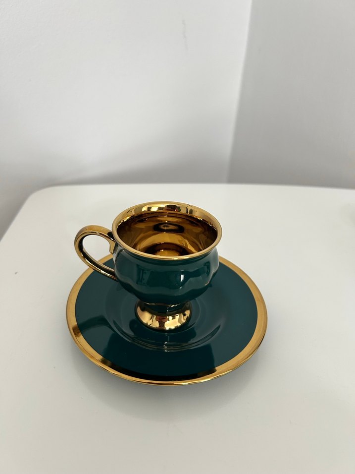 Madame Coco 2'li Yeşil Altın Detaylı Fincan Seti - Görsel 5