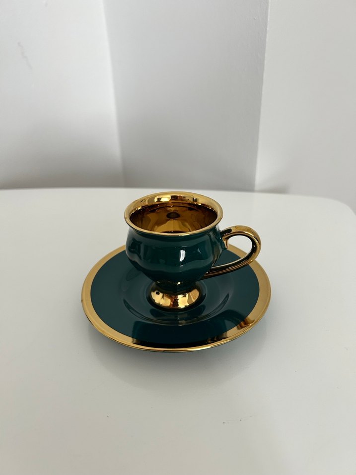 Madame Coco 2'li Yeşil Altın Detaylı Fincan Seti - Görsel 4