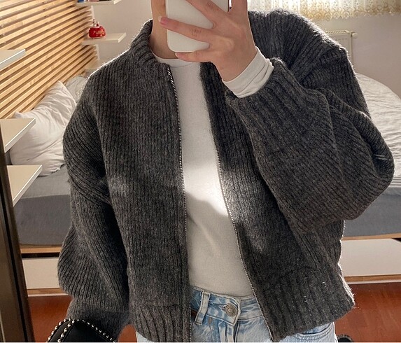 Zara viral gri fermuarlı hırka