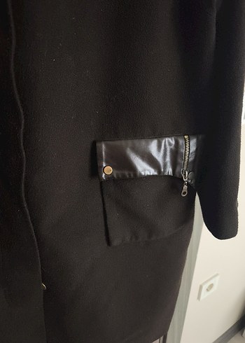 Koyu kahve Deri Detaylı Kadın Kaban - Görsel 3