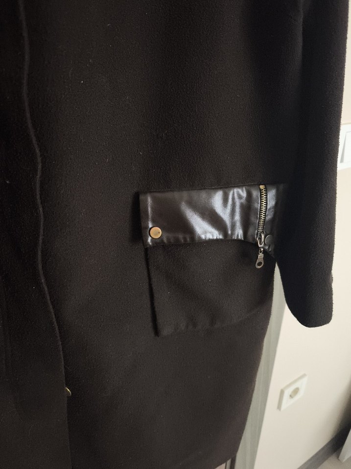 Koyu kahve Deri Detaylı Kadın Kaban - Görsel 3