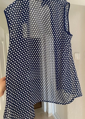 Lacivert Puantiyeli Kolsuz Gömlek - Görsel 2