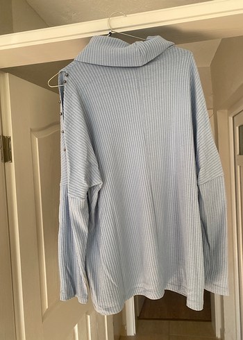 Bebe Mavisi Boğazlı Triko Kadın Kazak - Görsel 4