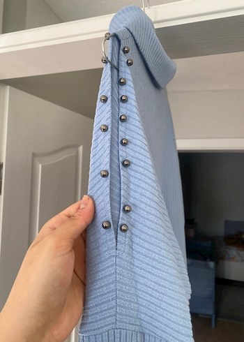 Bebe Mavisi Boğazlı Triko Kadın Kazak - Görsel 3