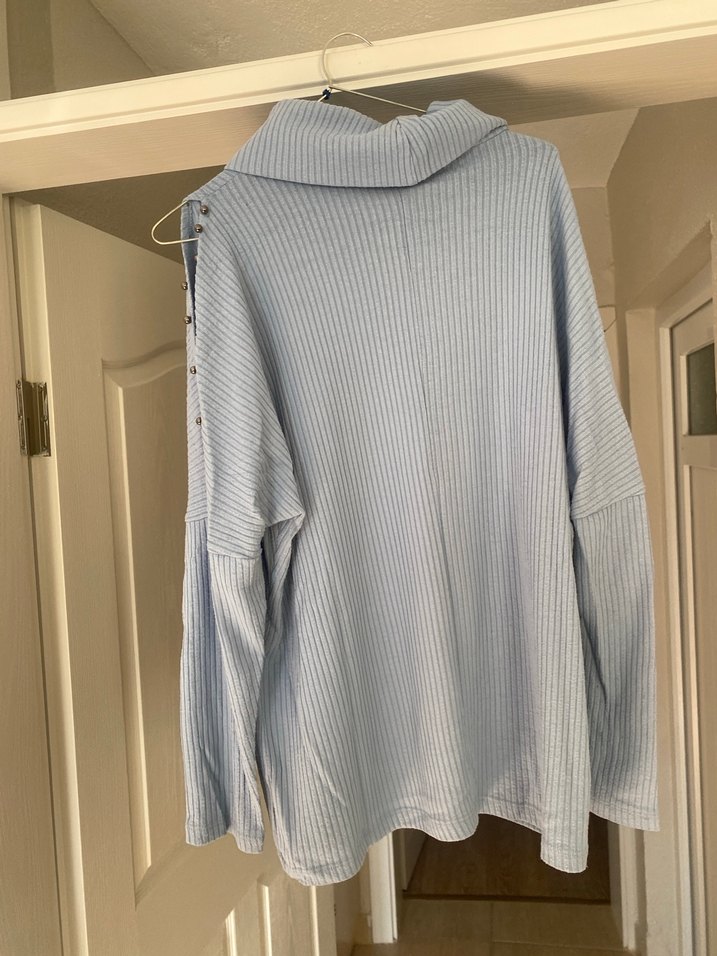 Bebe Mavisi Boğazlı Triko Kadın Kazak - Görsel 4