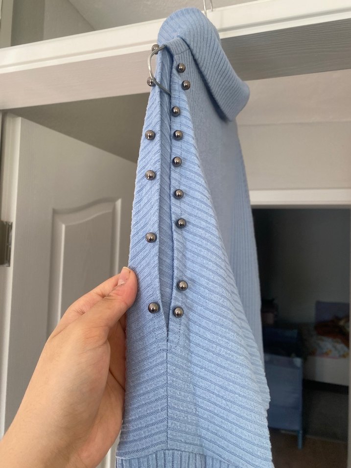 Bebe Mavisi Boğazlı Triko Kadın Kazak - Görsel 3