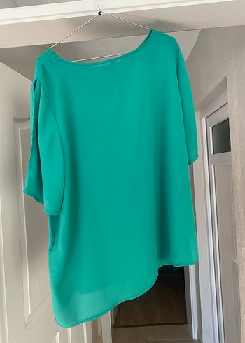 Yeşil Salaş Kısa Kollu Kadın Bluz - Görsel 4