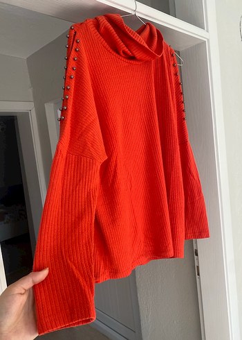 kırmızı Boğazlı Triko Kadın Kazak - Görsel 3