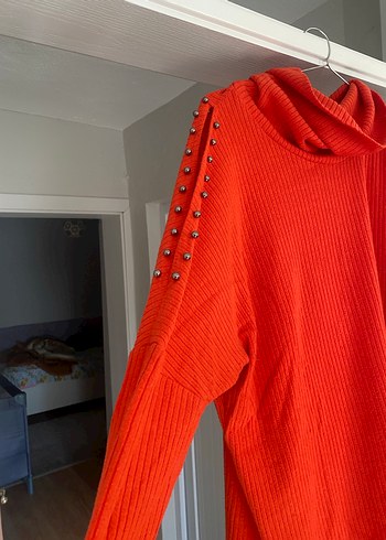 kırmızı Boğazlı Triko Kadın Kazak - Görsel 2