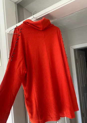 kırmızı Boğazlı Triko Kadın Kazak - Görsel 5