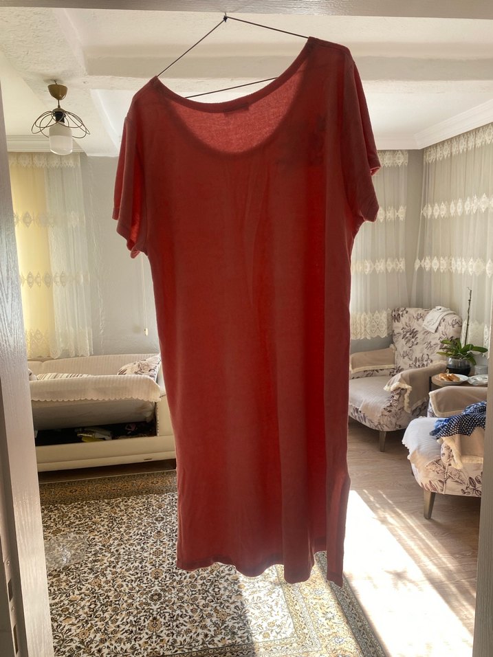 Pembe Kısa Kollu Pijama Elbise - Görsel 3