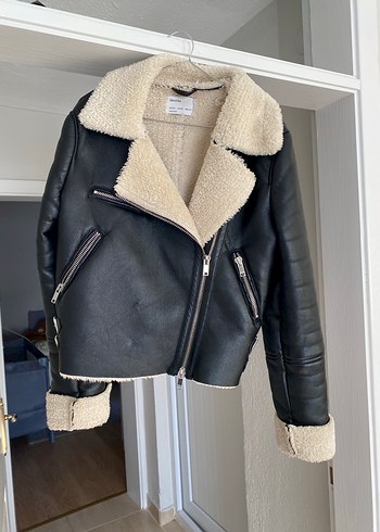 Kürklü Siyah Deri Kadın Ceket - Görsel 2