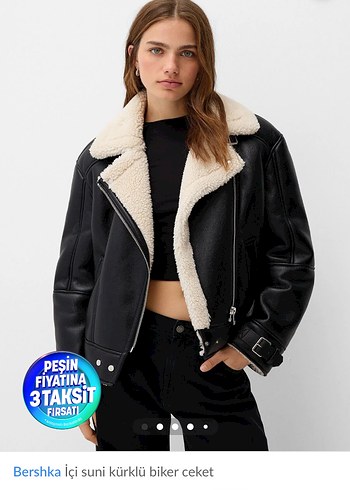 Kürklü Siyah Deri Kadın Ceket - Görsel 7