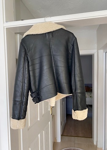 Kürklü Siyah Deri Kadın Ceket - Görsel 6
